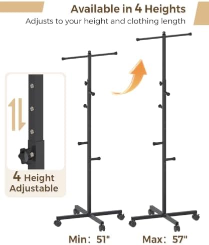 Koutemie 62" T-Shaped Coat Rack Hanger Stand Freestanding with Wheel, Black