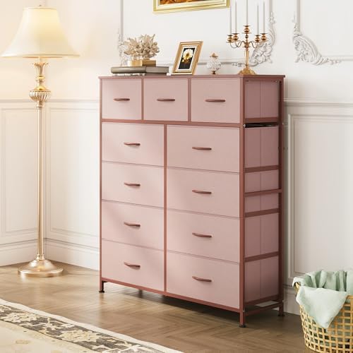 WLIVE Tall Dresser for Bedroom, 11 Drawer Chest of Drawers, Pink