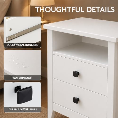 JSB Farmhouse Nightstand Set of 2 with 2 Drawers, Open Shelf for Bedroom