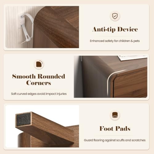 Pamapic Shoe Cabinet with 2 Doors,Shoe Storage Cabinet with 1 Drawer & Rounded Corner,4‑Tier Shoe Rack with Adjustable Shelves,Wooden Shoes Cupboard for Living Room, Entryway,Hallway,Walnut