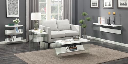 Convenience Concepts SoHo Glass Coffee Table 40" - Modern Living Room Table with Storage Shelf, Contemporary Coffee Table for Family Room, White