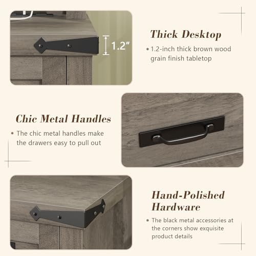 47" Farmhouse Computer Desk with 4 Drawers for Home Office, Bedroom
