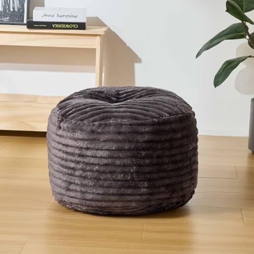 Kisoy Round Pouf Ottoman Floor Poufs Foot Ultra Soft Faux Fur Fabric