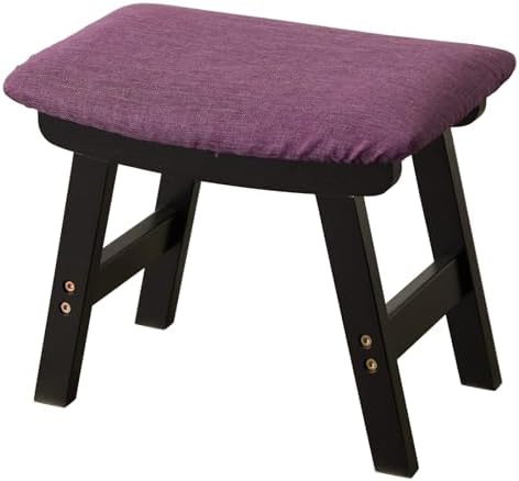 Kitsanery Foot Stool,Ottoman,Bamboo Small Sofa Foot Rest Under Desk,Extra Seating for Living Room, Bedroom and Kitchen (Black Stool Legs - Purple Surface)
