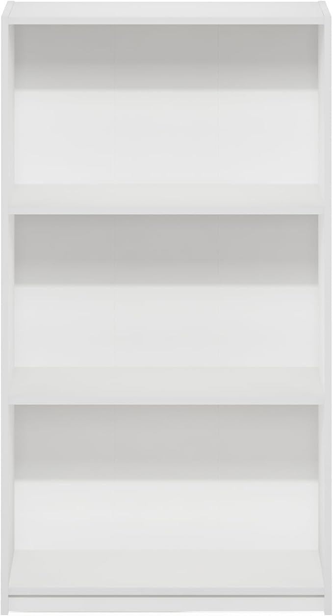 Furinno Basic Book Shelf, 3-Tier Modern Bookshelf, Bookcase with Open Shelves, 9.3 x 21.8 x 39.5, for Living Room, Bedroom, Home Office, White