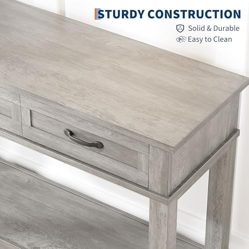 GarveeHome 3 Drawers Entryway Table, Farmhouse Wooden Console Table,Grey