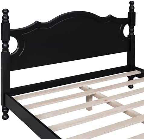 Merax Vintage Wood Platform Bed Frame with Cruved Headboard,Full, Black