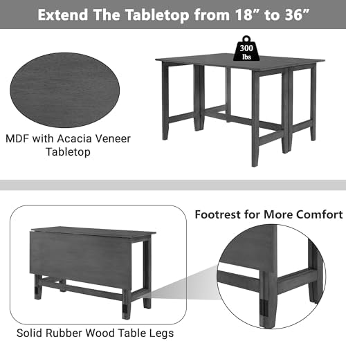 Merax Wooden 18"- 36" Extendable Rectangular Dining Table with Drop Leaf, Fits up to 4, Easy Assemble, Gray