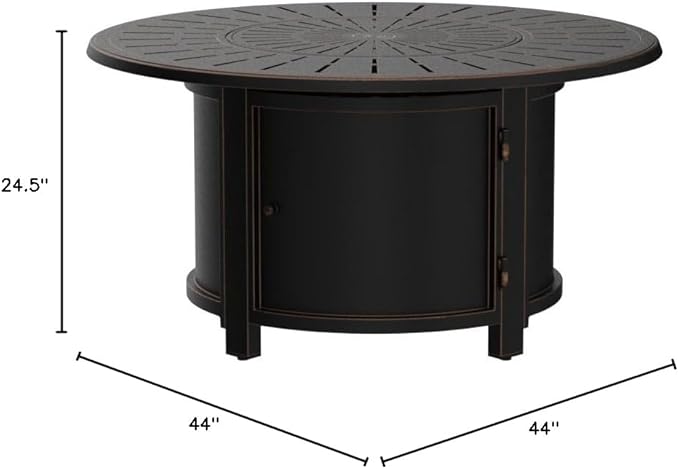 Oakland Living Aluminum 57,0000 BTU 44 in. Round Propane Black Fire Pit Table with Fire Beads, Lid, Propane Tank Cover and Table Fabric Covers in Copper Finish, (AZNOBU-FPT-AC)