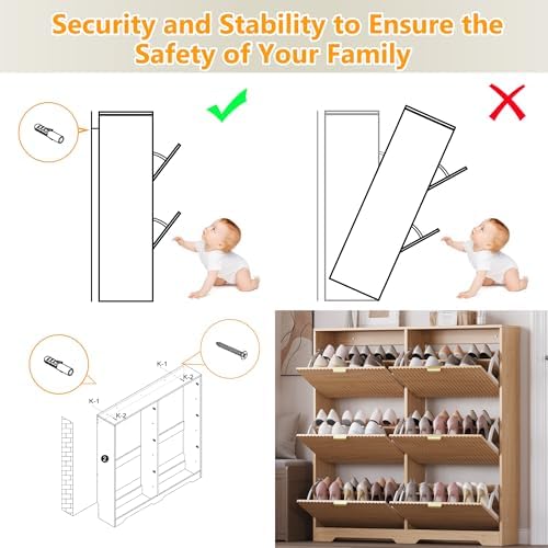 BORNOON Large Shoe Cabinet for Entryway, Tall Narrow Shoe Storage Cabinet with 6 Flip Drawers and Adjustable Shelves, Shoe Rack Cabinet Organizer for Hallway, Foyer, Small Apartment