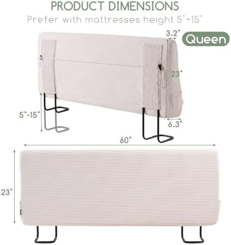 HIGOGOGO Headboard Easy Assembly Required, Corduroy Fabric, Queen, Beige