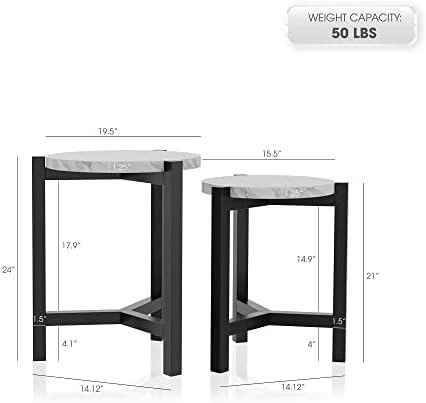 HOMES: INSIDE + OUT Confair Contemporary 2-Piece 20 in. Round Faux Marble Top Nesting Table Set for Living, Reception Room, Home Office, Brushed Brown Gray