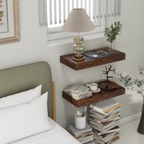 FLYJOE Deep Floating Shelves, 24'' x 12'' Brown Shelves for Wall Set of 2