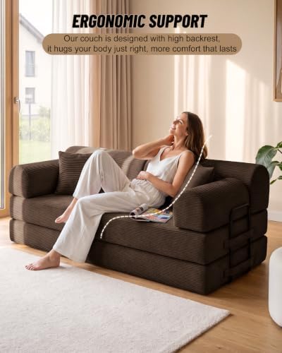 78.8" Convertible Sofa Bed, High Back Boneless Couch for Living Room