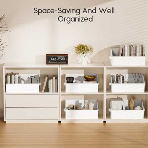 Large Closet Organizers and Storage Bins - 8 Pack Trapezoid Storage Baskets for Shelves, Foldable Fabric Baskets with Handles Ideal for Closet, Basket, Wardrobe and Shelf Storage, White