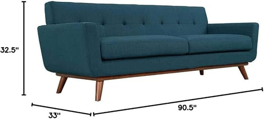 Modway Engage Mid-Century Modern Upholstered Fabric Sofa in Azure