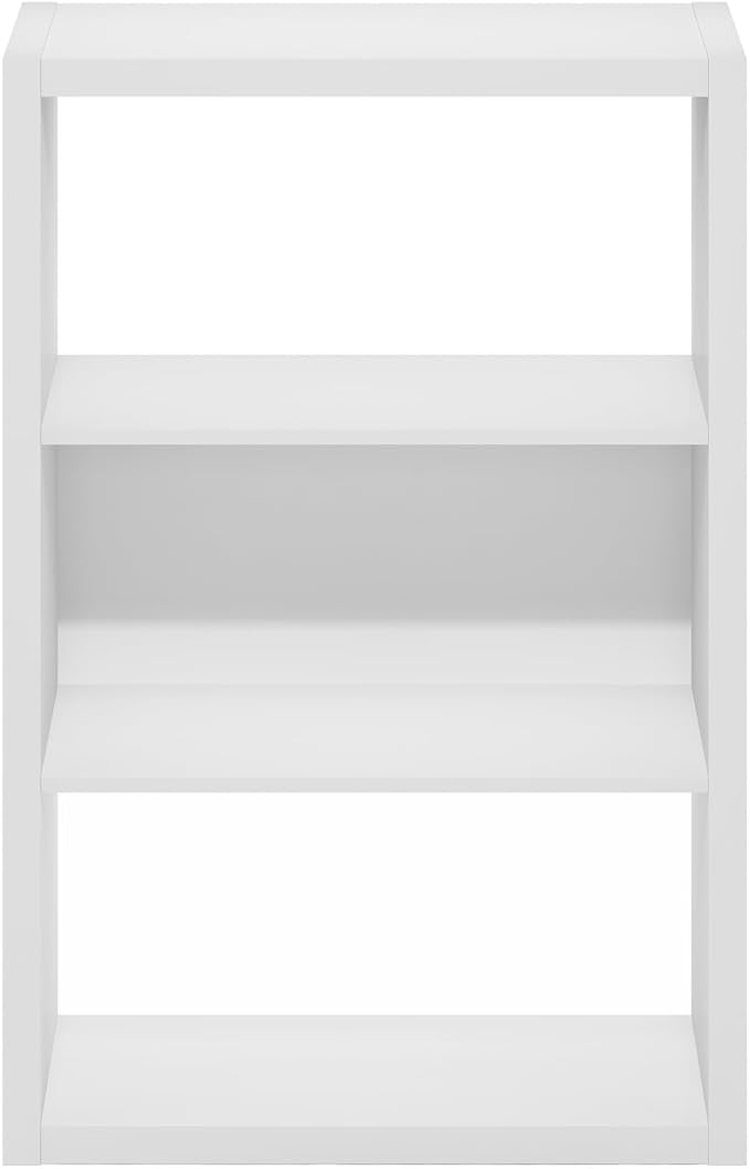 Furinno Viola Book Shelf, 3-Tier Bookshelf, Extra Thick Frame Bookcase with Open Shelf, Open Back Design, 11.3" x 23.2" x 35.9", for Living Room, Bedroom, Home Office, White