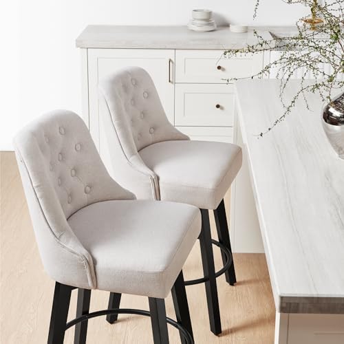 KISLOT Swivel Barstools, 26" Counter Height, 2-Pack, Linen