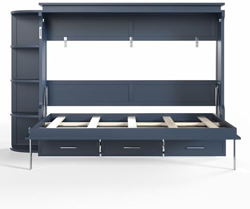Full Size Horizontal Cabinet Murphy Bed with Side Cabinets, Blue