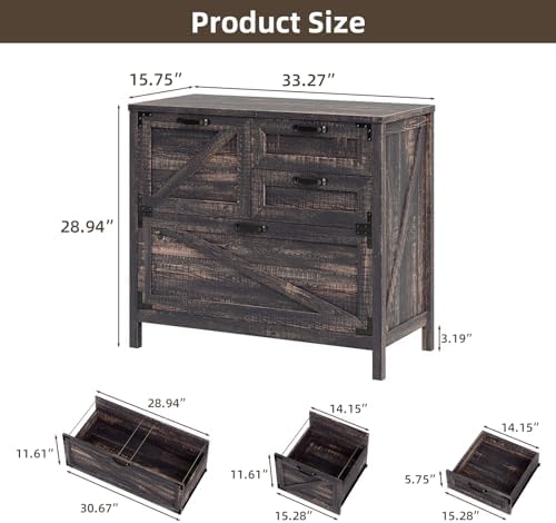 Vabches Lateral File Cabinet with 4 Drawers for Home Office, Rustic Oak