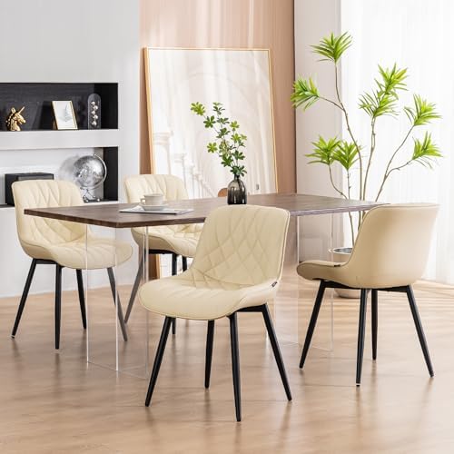 YOUNUOKE Dining Chairs Set of 2 Mid Century Modern Kitchen Chair Beige