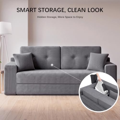 79" Boneless Couch, Convertible Sofa Bed, Corduroy Loveseat Storage