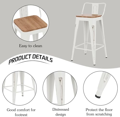 30" Barstools Set of 4 Counter Height Bar Stools Chair-Distressed White