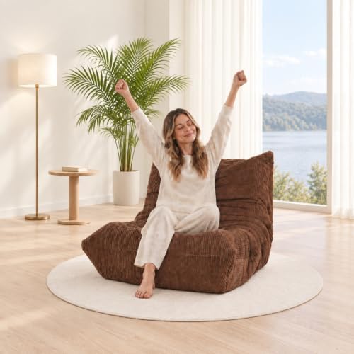 N&V Fireside Chair, Corduroy Armless Floor Sofa, Single, Ivory