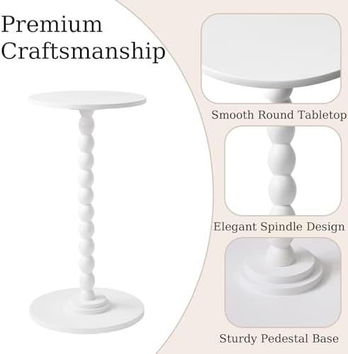 Aibiju Side Table, Wood Round Drink Table, Small End Table, Weighted Base Pedestal Table for Living Room, Bedroom, Modern White YD-RST001W