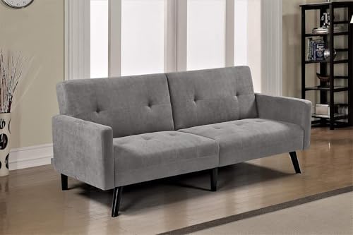 Container Furniture Direct Hasano 79" Sleeper Sofa Bed - Reclining Convertible to Full Bed - Tufted Linen Upholstery, Wooden Legs - Space-Saving Sofa Bed(79" L x 33" W x 33" H), Grey