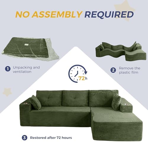 MAXYOYO Boneless Couch, 104" L-Shape Sectional Sofa, Right-Facing Chaise