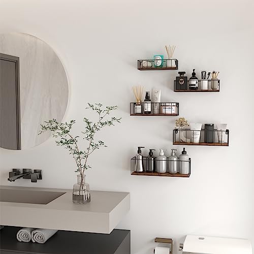 Floating Shelves Wall Mounted Set of 5, Hanging Storage Wall Shelf with Rail for Bathroom, Bedroom, Living Room, Kitchen