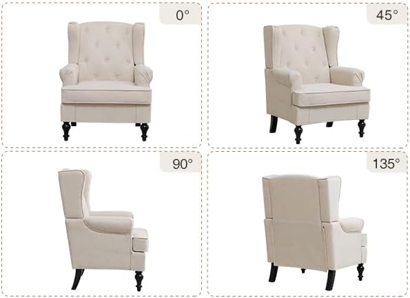 Accent Chair Set of 2, Mid Century Modern Fabric Wingback Chair, Upholstered Armchair with High Back and Vintage Legs, Comfy Single Sofa Side Reading Chair for Living Room Bedroom, Khaki