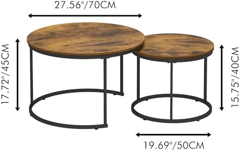 27.6" Round Nesting Coffee Table Set of 2, Dark Brown