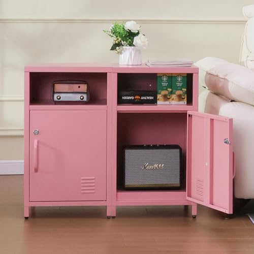 ALBAD Metal Nightstand with Lockable Cabinet