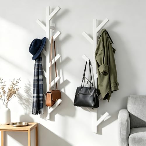 Vlush Wall-Mounted Coat Racks, 2 Pack 9 Hooks, White Coat hooks