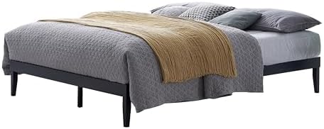 HOME DESIGN Zion Twin Solid Wood Platform Bed, Low Profile Frame with Slatted Base, Dovetail Joinery, No Box Spring Needed – Black