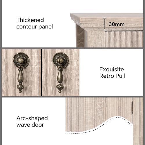 57" Fluted Sideboard Buffet with Storage, 4 Doors & 3 Drawers, Oak