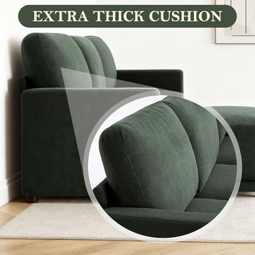 112" L-Shaped Modular Couch, 3 Seater Sofa with Ottoman, Dark Green