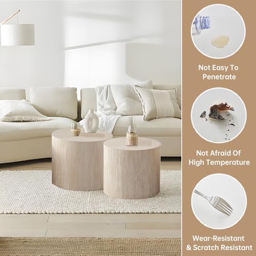 18" Round Travertine Nesting Coffee Table Set of 2 (Travertine)