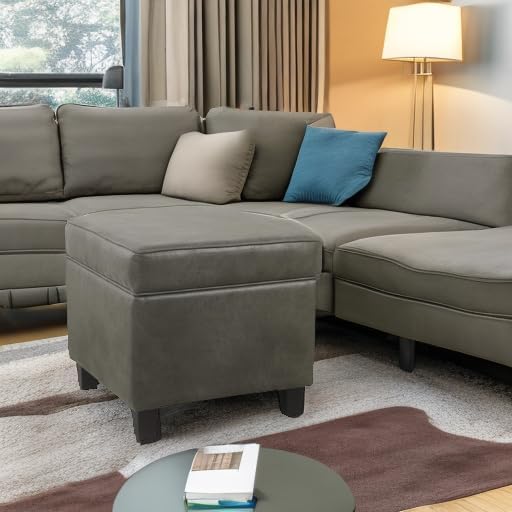 HomePop Square Ottoman with Lift Off Top - Gray Faux Leather Small