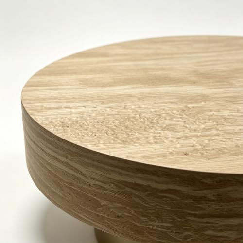 31.88" Round Travertine Coffee Table with Gold Pedestal Base