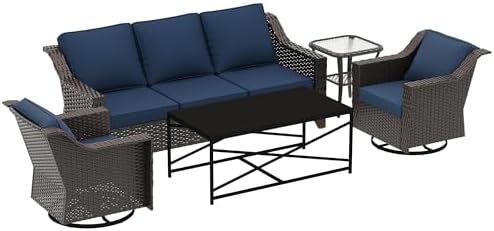 5 Piece Patio Furniture Set, Wicker Outdoor Conversation Set