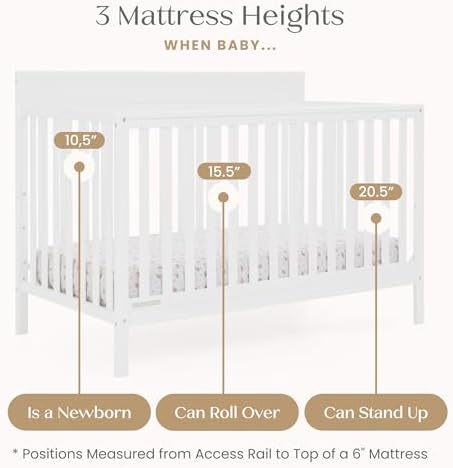 Delta Children Isabelle 6-in-1 Convertible Crib, Converts to Toddler Bed, Daybed, Sofa & Full Bed with/Without Footbaord, Greenguard Gold Certified, Mattress Heights, Bianca White