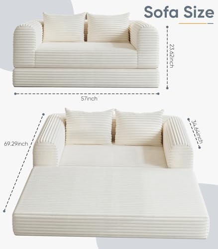Versatile 2 in 1 Boneless Armchair Chaise Lounge Chair Indoor, Convertible Sleeper Chairs Couch Folding Sofa Bed Oversized Comfy Futon Floor Sofa BeanBag for Reading Nook Living Room Bedroom