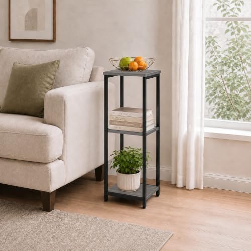 10" Wide Square Drink Table with Adjustable Feet - 3-Tier Small Side Table for Apartments, Balcony & Office | Space-Saving, Lightweight & Multi-Functional (Plants, Books, Drinks, Grey)
