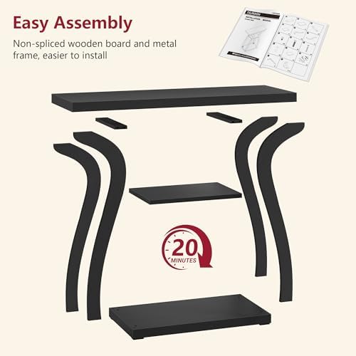Tajsoon 3-Tier Farmhouse Console Table for Entryway 31.5", Black