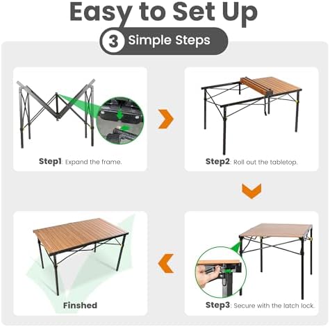 46.4" Large Camping Table for 2-6 People, Heavy Duty Foldable