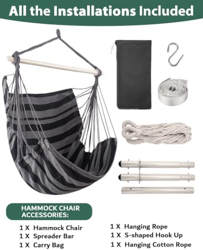 Lulladle Hammock Chair Hanging Rope Swing - Hammock Chair Bedrooms - Swing Chair Indoor - Hanging Chair Outdoor - Max Weight 500 Lbs