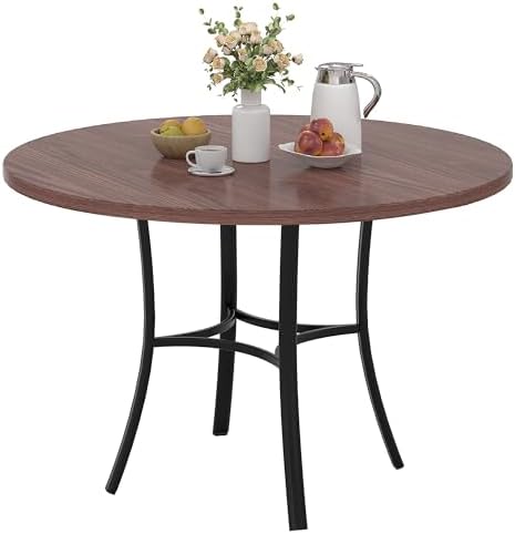 VECELO 36" Round Dining Table for 4, Wood Grain Dinette with Metal Frame for Kitchen, Apartment, Home, Space-Saving, Vintage Brown